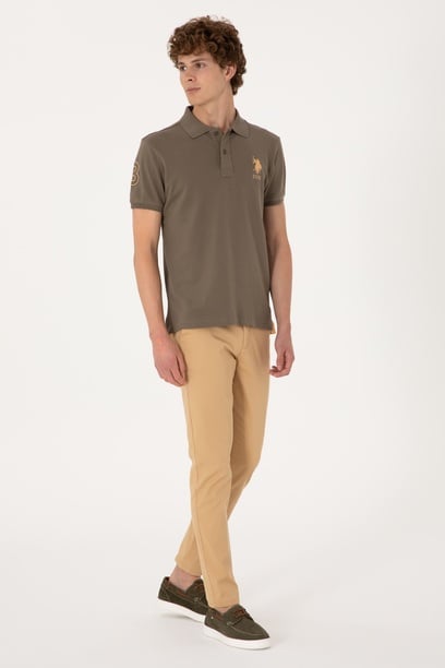 Erkek Slim Fit Camel Kanvas Pantolon