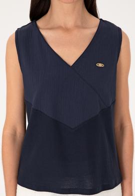 Kadın Lacivert Kolsuz V Yaka Tişört - 50300793009