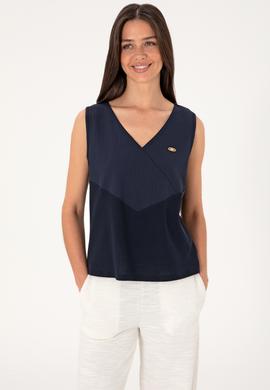 Kadın Lacivert Kolsuz V Yaka Tişört - 50300793009