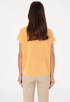 Kadın Turuncu Desenli V Yaka Tişört - 50301043012