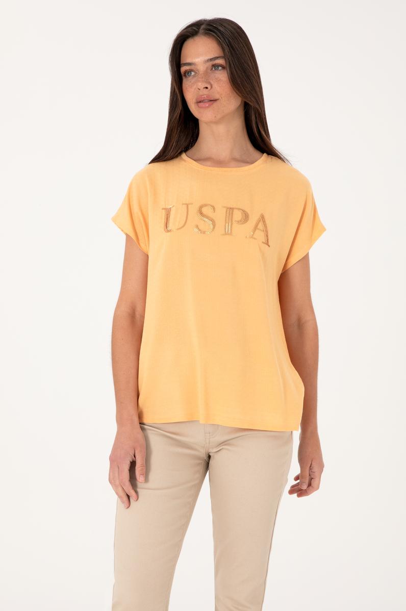 Kadın Turuncu Bisiklet Yaka Tişört