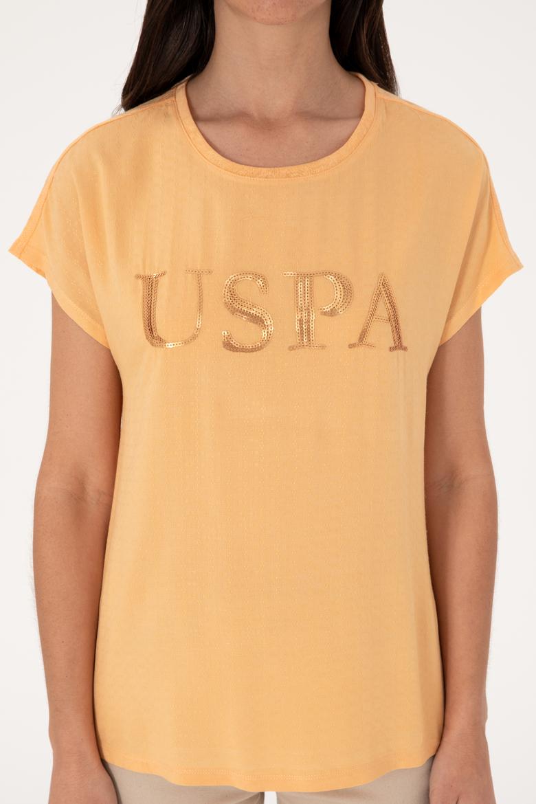 Kadın Turuncu Bisiklet Yaka Tişört - 50300777018