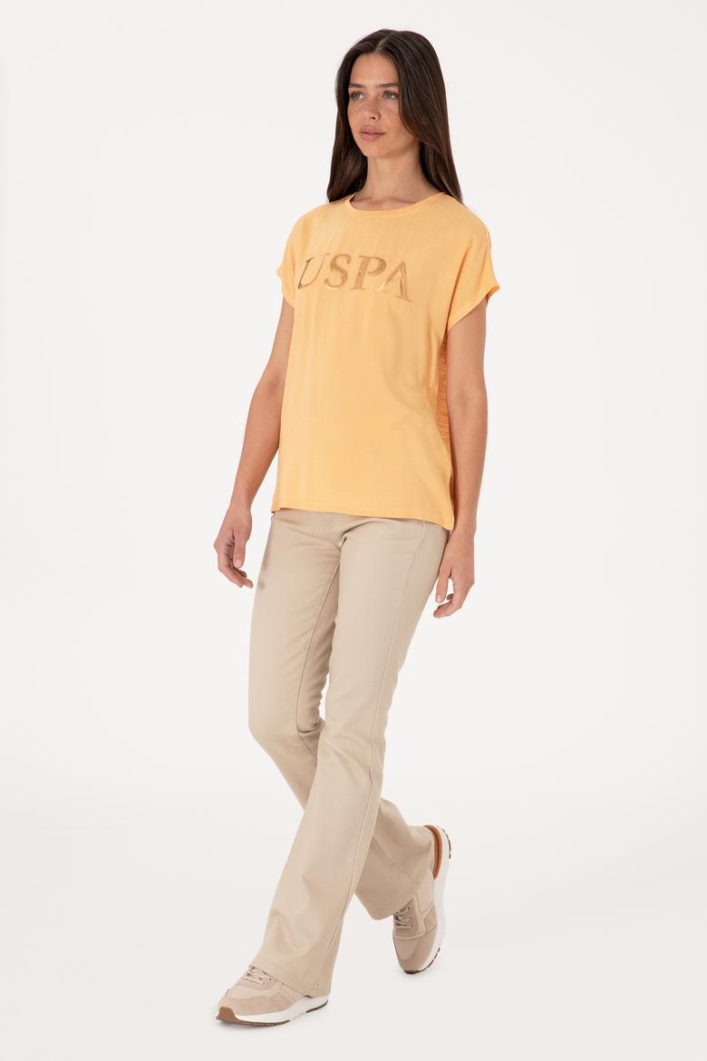 Kadın Turuncu Bisiklet Yaka Tişört - 50300777018