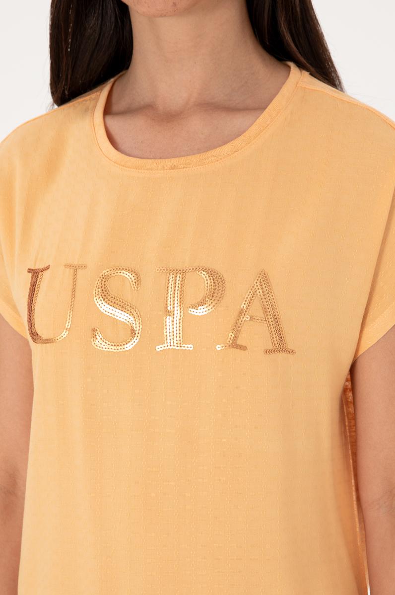 Kadın Turuncu Bisiklet Yaka Tişört