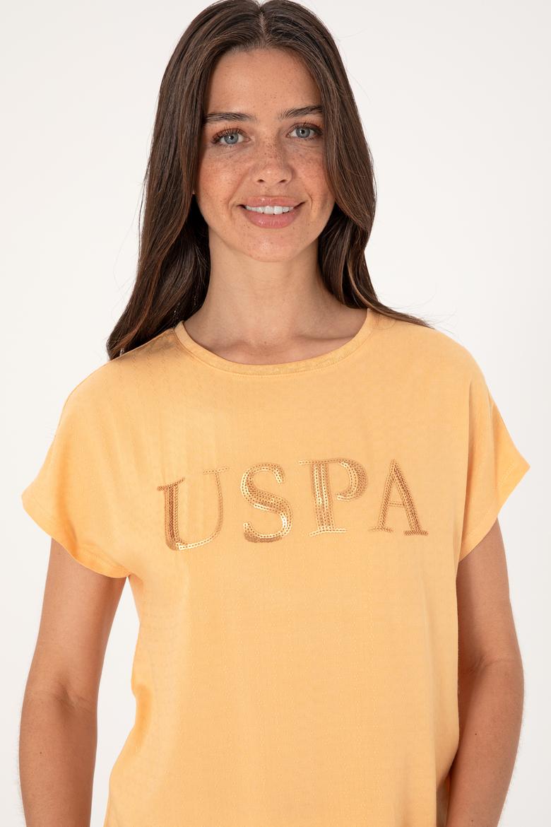 Kadın Turuncu Bisiklet Yaka Tişört - 50300777018