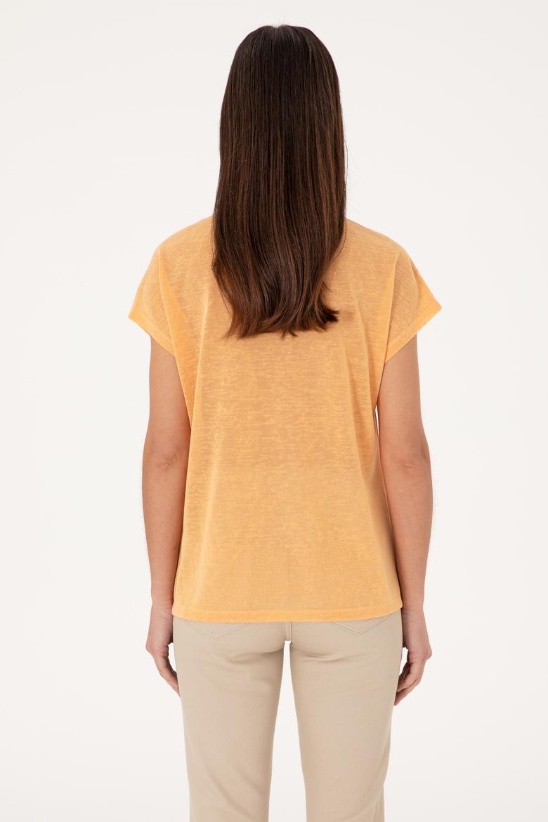 Kadın Turuncu Bisiklet Yaka Tişört - 50300777018