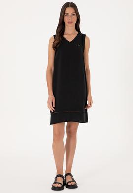 Kadın Siyah Keten Karışımlı Mini Boy Dokuma Elbise - 50299168041