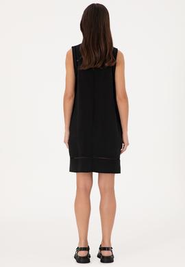 Kadın Siyah Keten Karışımlı Mini Boy Dokuma Elbise - 50299168041