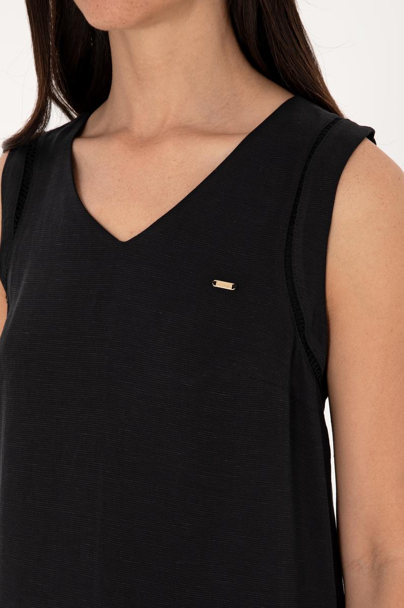 Kadın Siyah Keten Karışımlı Mini Boy Dokuma Elbise