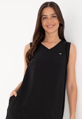 Kadın Siyah Keten Karışımlı Mini Boy Dokuma Elbise - 50299168041