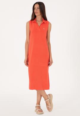 Kadın Kırmızı Polo Yaka Midi Boy Örme Elbise - 50300674027