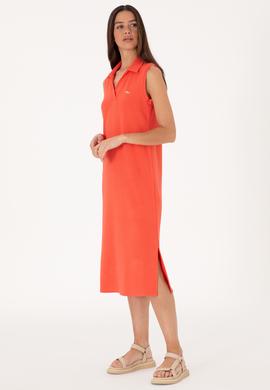 Kadın Kırmızı Polo Yaka Midi Boy Örme Elbise - 50300674027