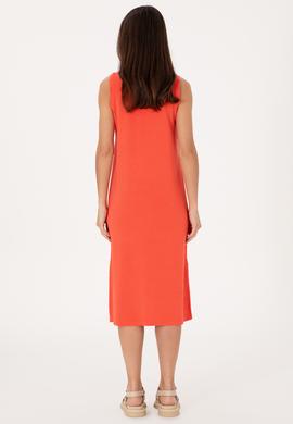 Kadın Kırmızı Polo Yaka Midi Boy Örme Elbise - 50300674027