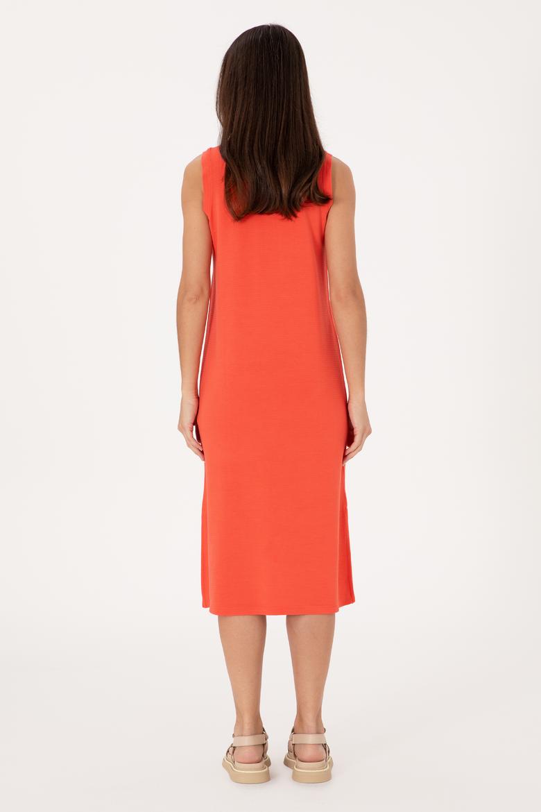 Kadın Kırmızı Polo Yaka Midi Boy Örme Elbise - 50300674027