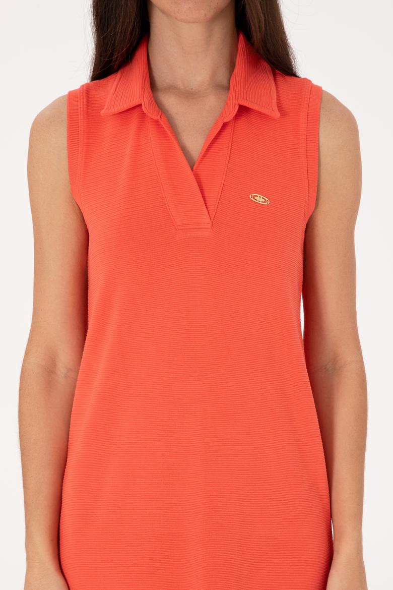 Kadın Kırmızı Polo Yaka Midi Boy Örme Elbise - 50300674027