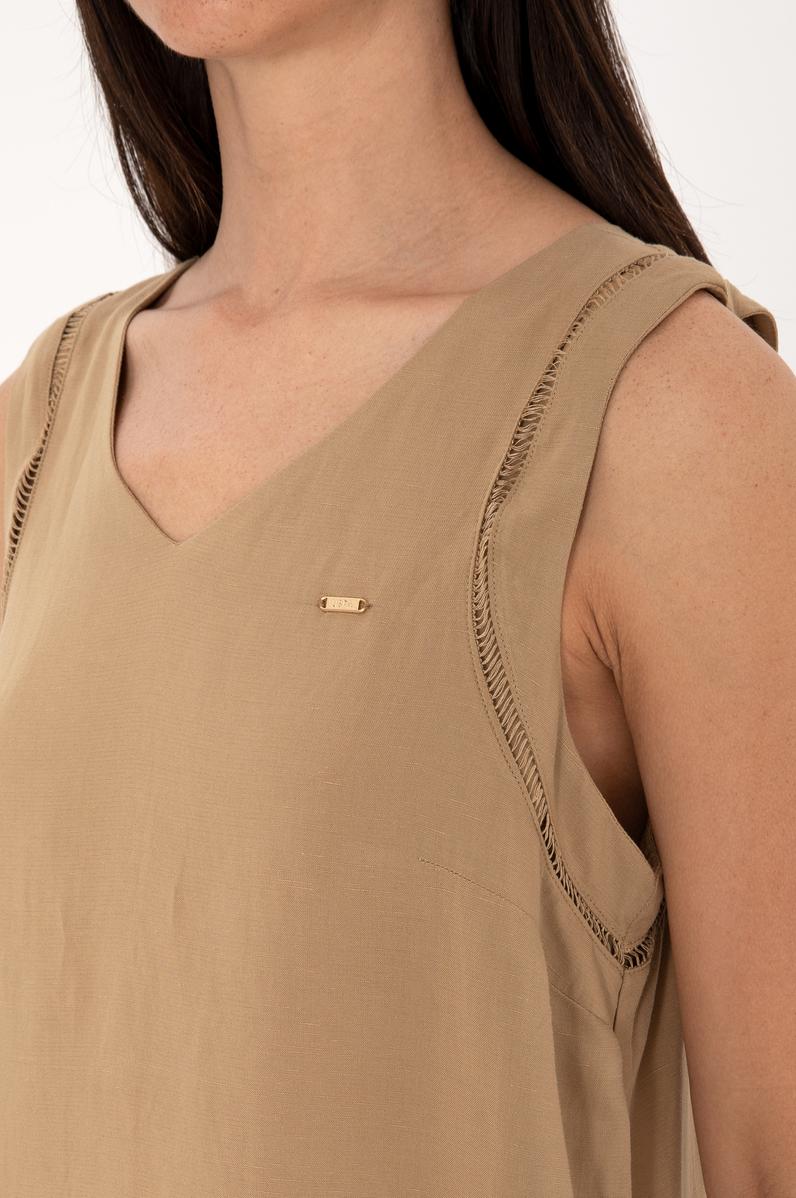 Kadın Vizon Keten Karışımlı Mini Boy Dokuma Elbise