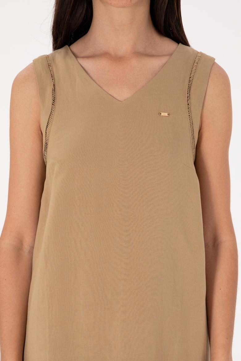 Kadın Vizon Keten Karışımlı Mini Boy Dokuma Elbise - 50299168023