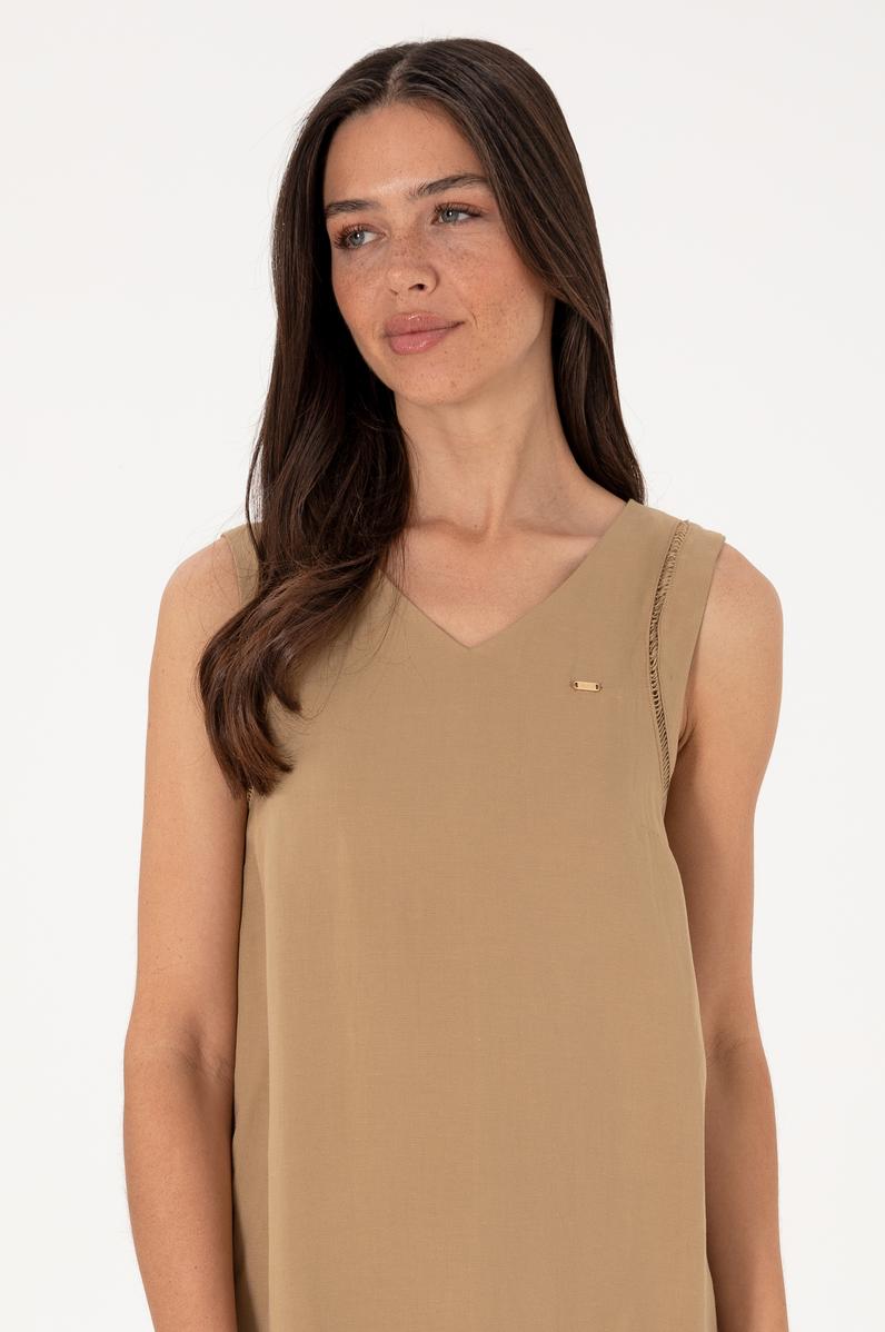 Kadın Vizon Keten Karışımlı Mini Boy Dokuma Elbise