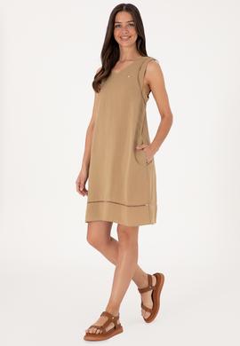 Kadın Vizon Keten Karışımlı Mini Boy Dokuma Elbise - 50299168023