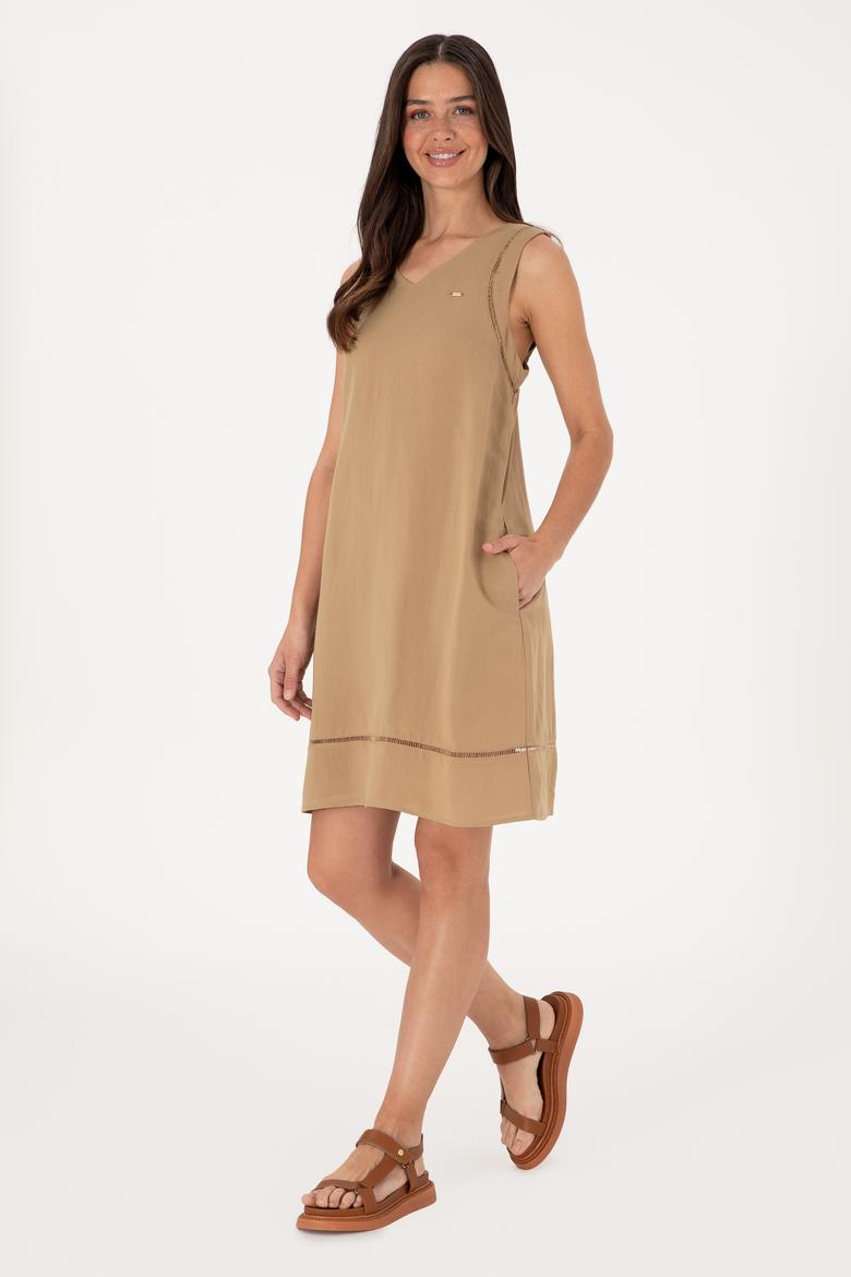 Kadın Vizon Keten Karışımlı Mini Boy Dokuma Elbise - 50299168023