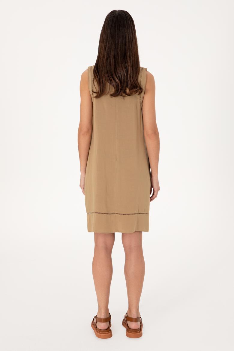 Kadın Vizon Keten Karışımlı Mini Boy Dokuma Elbise - 50299168023