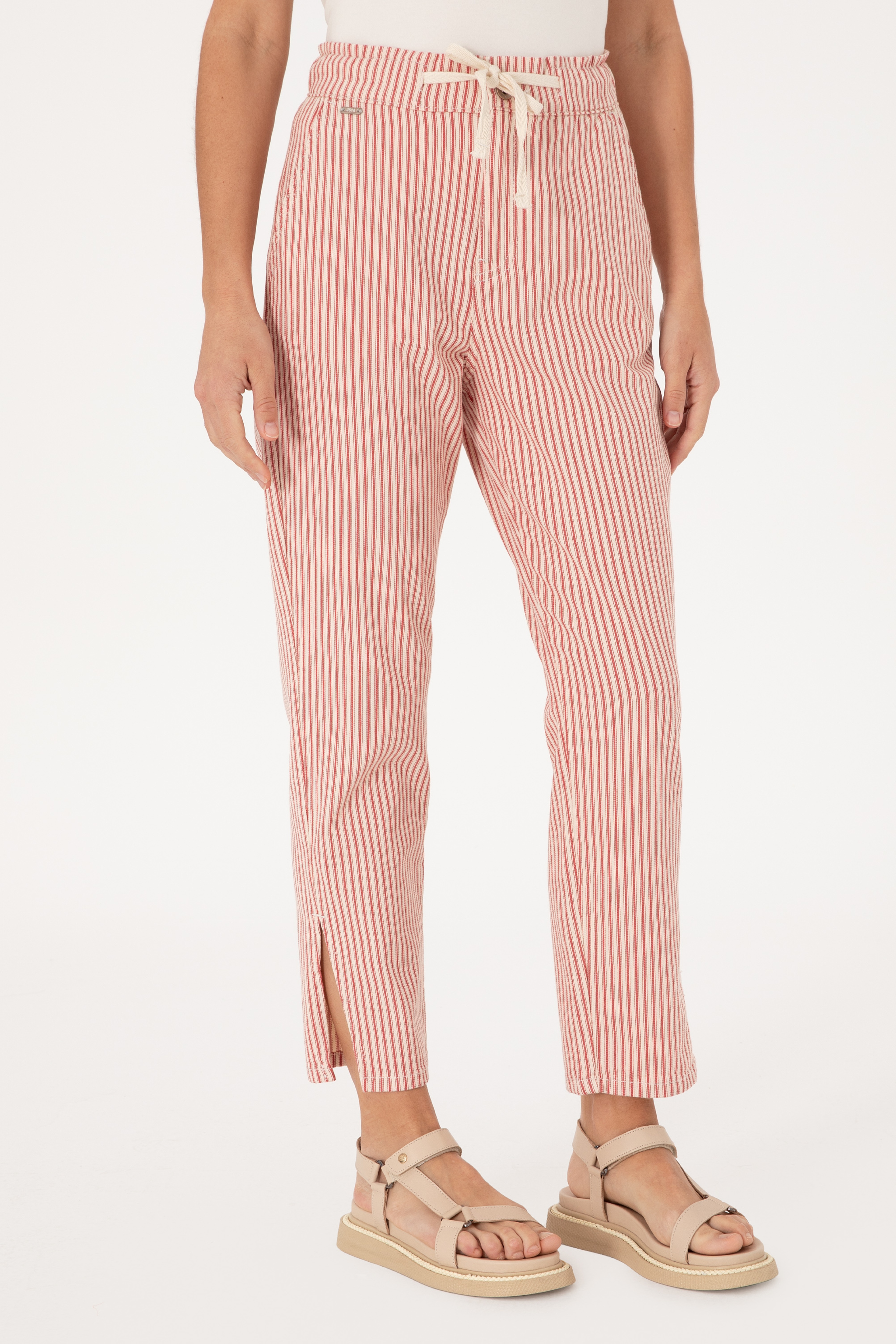 Kadın Kırmızı Çizgili Carrot Fit Jean Pantolon - Image 2