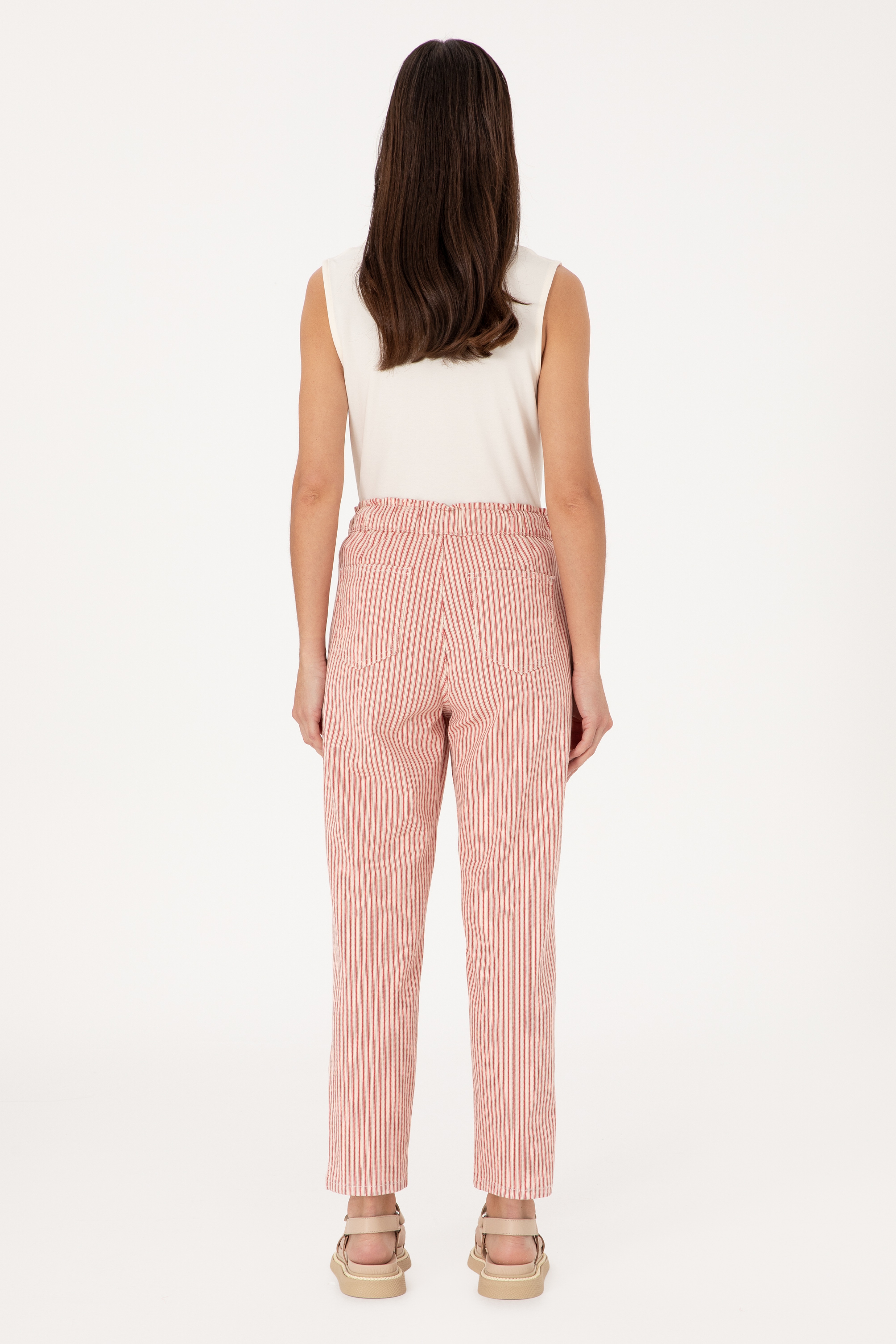 Kadın Kırmızı Çizgili Carrot Fit Jean Pantolon