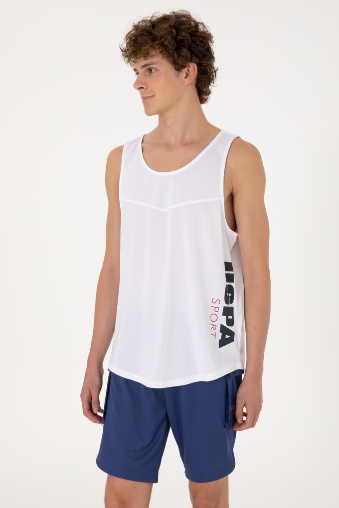 Erkek Regular Fit Bisiklet Yaka Beyaz Kolsuz Tişört