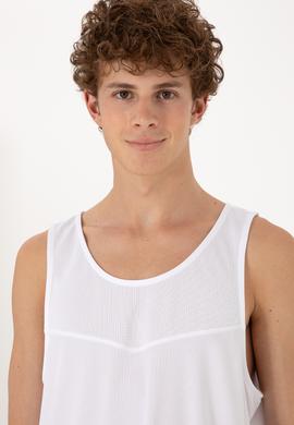 Erkek Regular Fit Bisiklet Yaka Beyaz Kolsuz Tişört - 50299524046