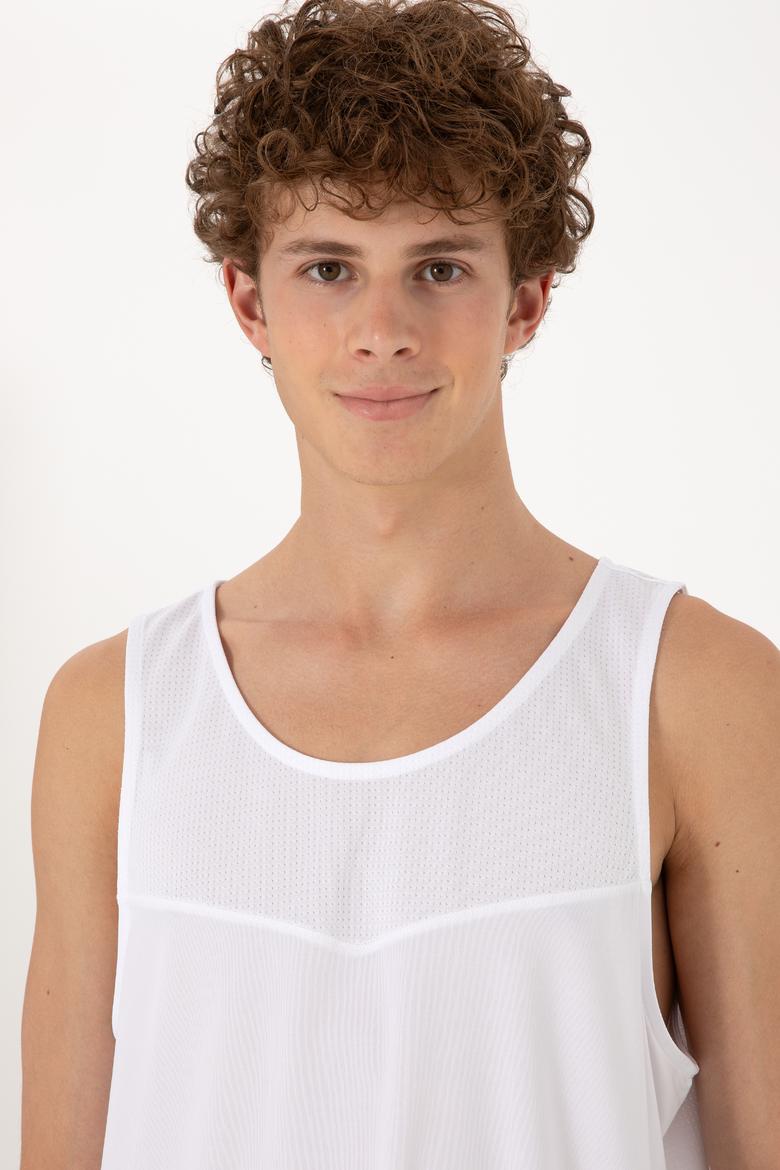 Erkek Regular Fit Bisiklet Yaka Beyaz Kolsuz Tişört - 50299524046