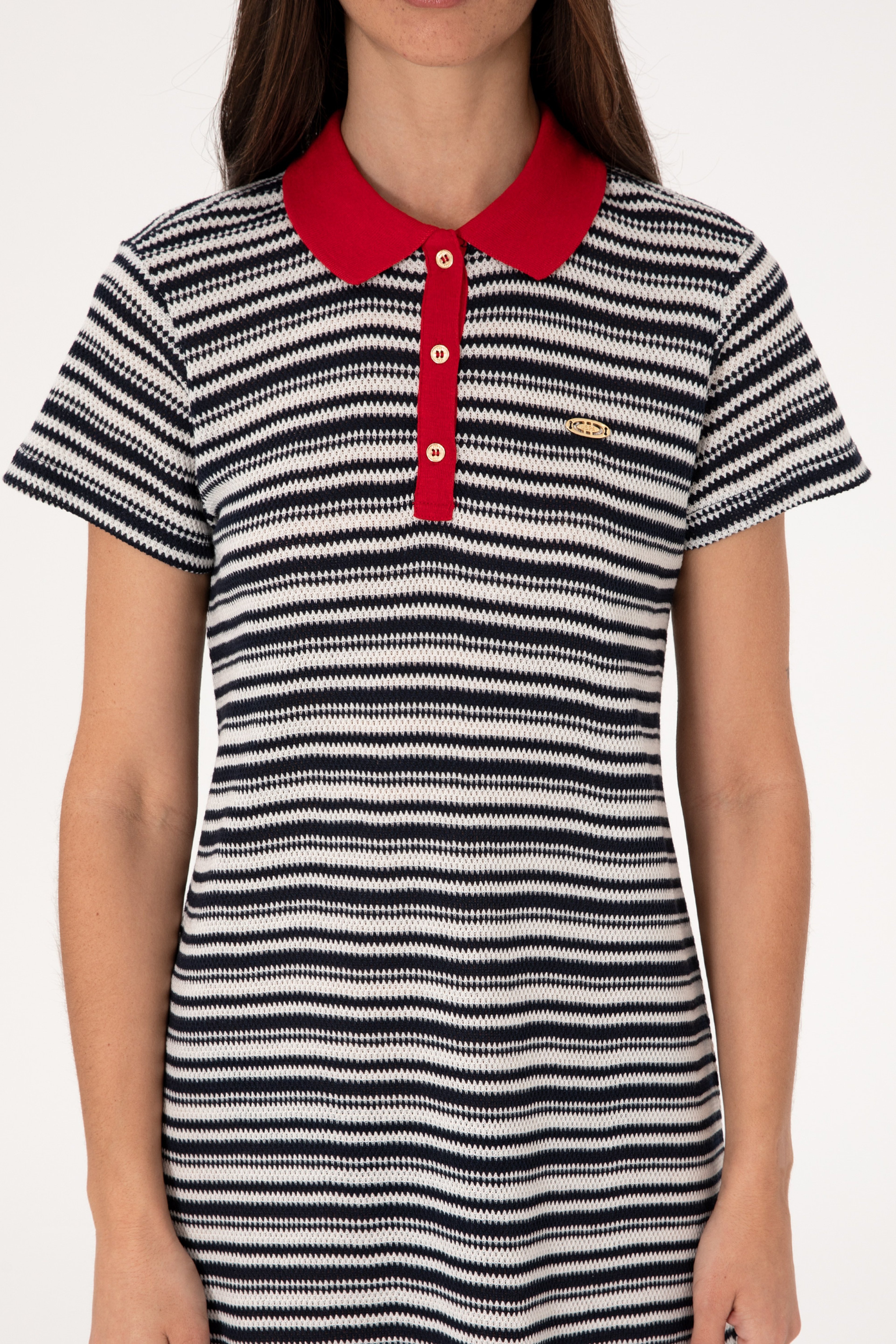 Kadın Lacivert Polo Yaka Mini Boy Örme Elbise - Image 5