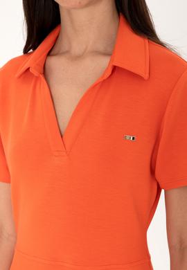 Kadın Nar Çiçeği Polo Yaka Mini Boy Örme Elbise - 50299536013