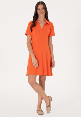 Kadın Nar Çiçeği Polo Yaka Mini Boy Örme Elbise - 50299536013