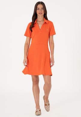 Kadın Nar Çiçeği Polo Yaka Mini Boy Örme Elbise - 50299536013