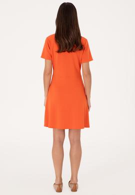 Kadın Nar Çiçeği Polo Yaka Mini Boy Örme Elbise - 50299536013