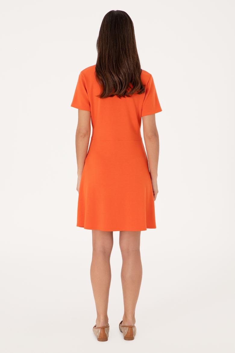 Kadın Nar Çiçeği Polo Yaka Mini Boy Örme Elbise - 50299536013