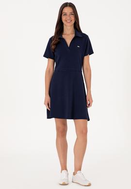 Kadın Lacivert Polo Yaka Mini Boy Örme Elbise - 50299536006