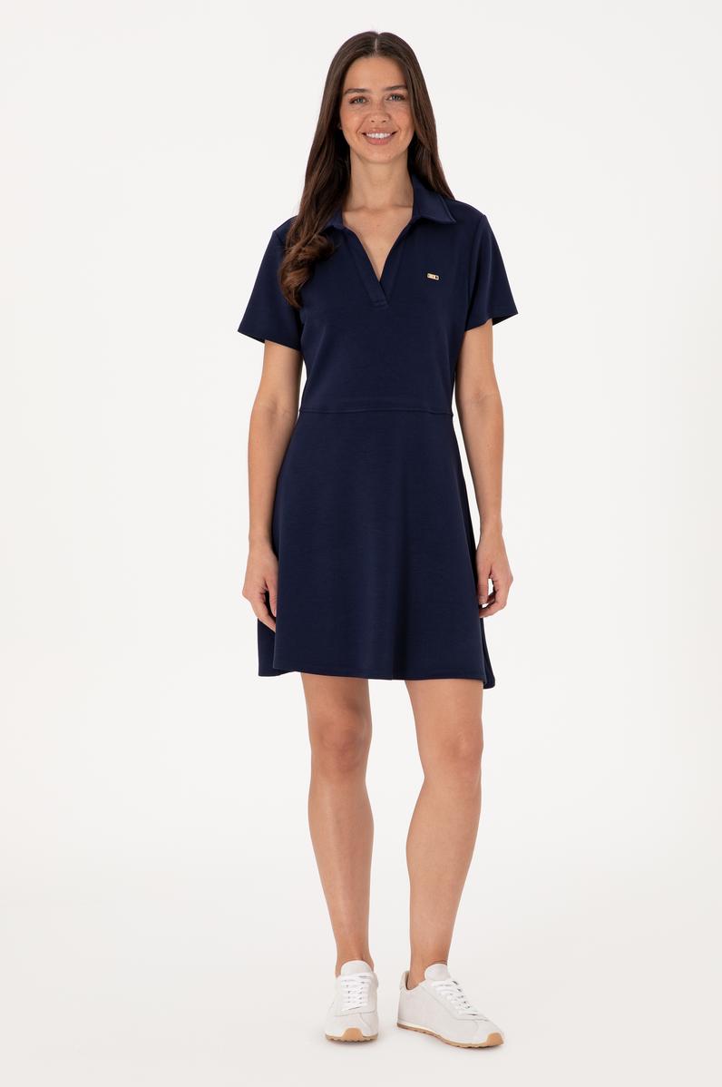 Kadın Lacivert Polo Yaka Mini Boy Örme Elbise