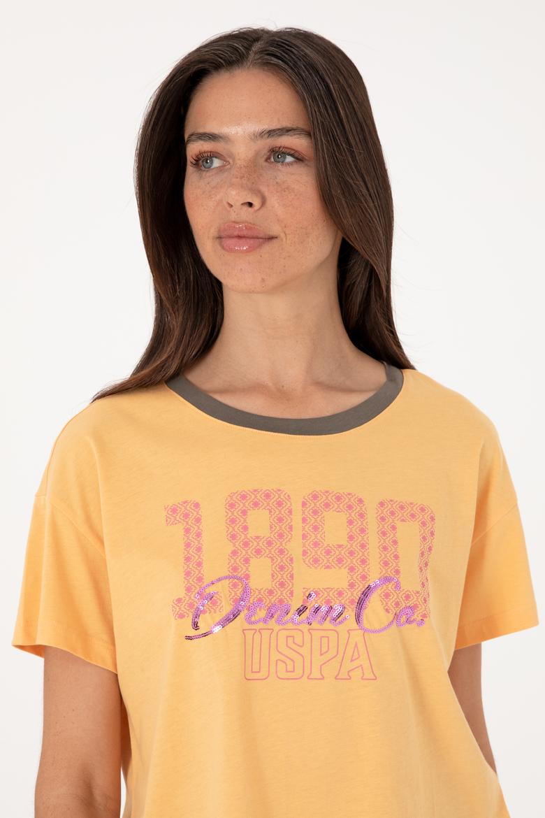 Kadın Turuncu Bisiklet Yaka Tişört - 50299732012