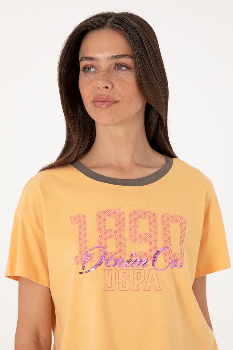 Kadın Turuncu Bisiklet Yaka Tişört