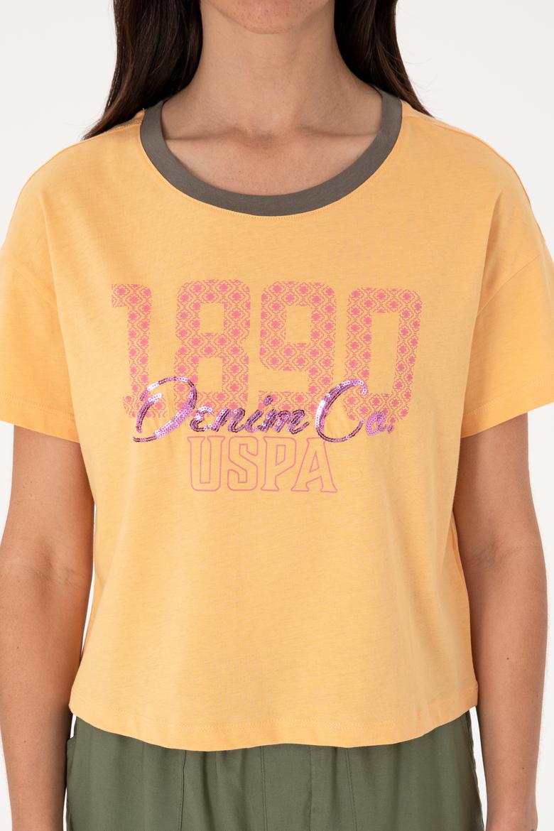 Kadın Turuncu Bisiklet Yaka Tişört - 50299732012