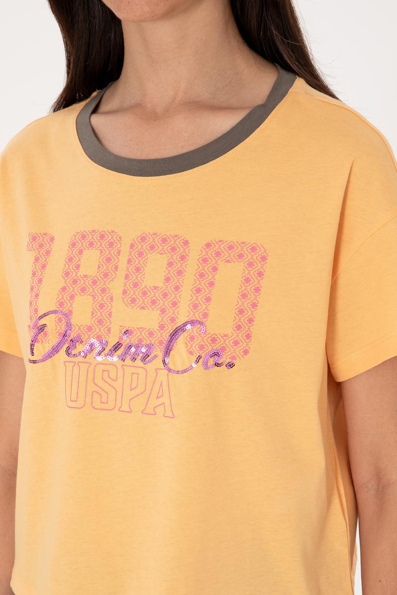 Kadın Turuncu Bisiklet Yaka Tişört - 50299732012