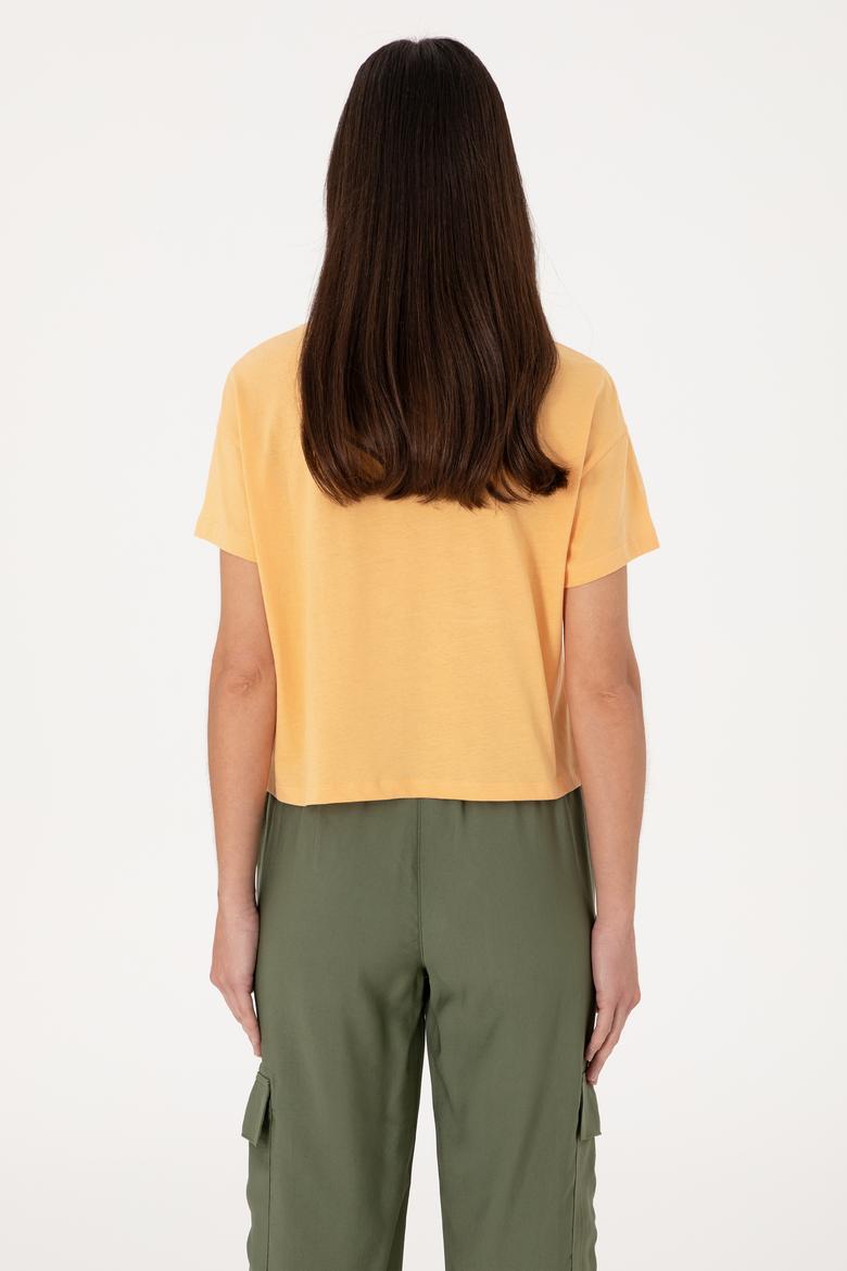 Kadın Turuncu Bisiklet Yaka Tişört - 50299732012