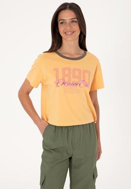 Kadın Turuncu Bisiklet Yaka Tişört - 50299732012