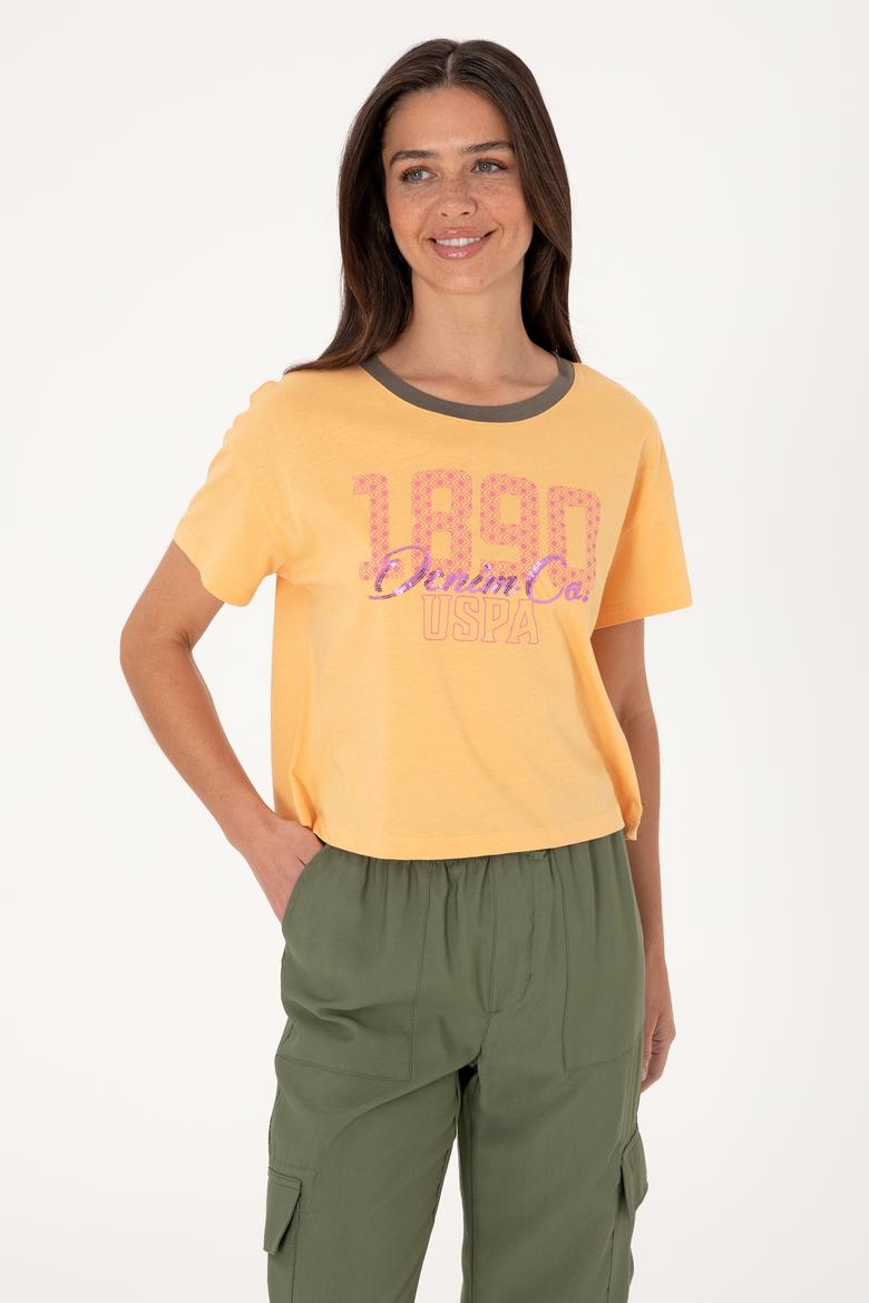 Kadın Turuncu Bisiklet Yaka Tişört