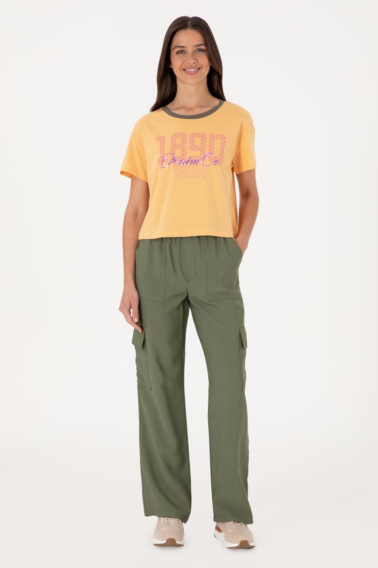 Kadın Turuncu Bisiklet Yaka Tişört - 50299732012