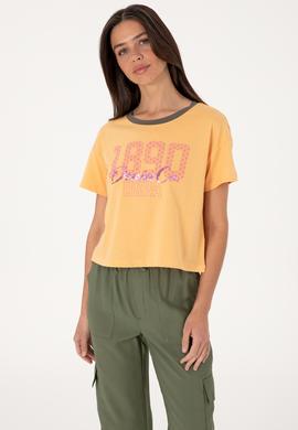 Kadın Turuncu Bisiklet Yaka Tişört - 50299732012