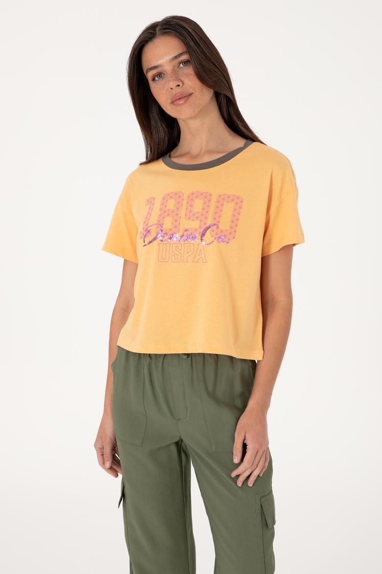 Kadın Turuncu Bisiklet Yaka Tişört - 50299732012