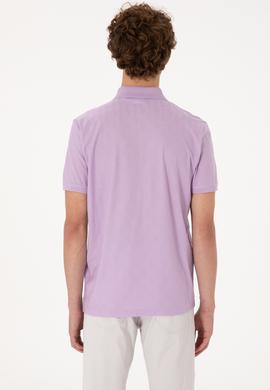 Erkek Regular Fit Fermuarlı Lila Desenli Tişört - 50300832027