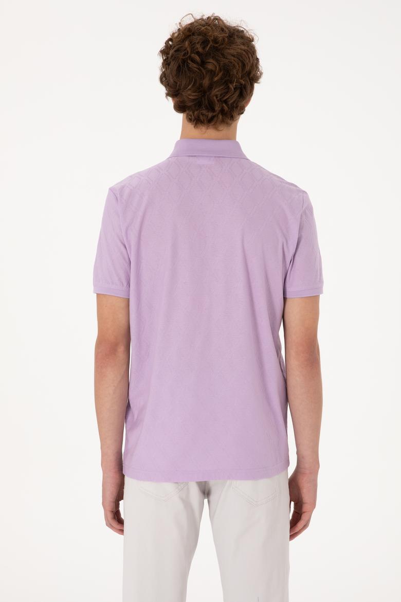 Erkek Regular Fit Fermuarlı Lila Desenli Tişört - 50300832027